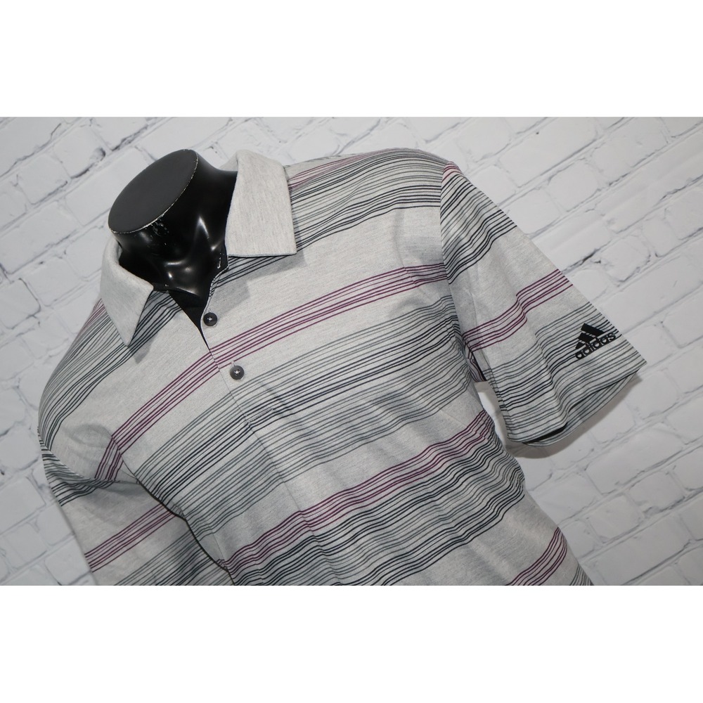 Adidas Polo Shirt Men 2XL Gray Striped Short Sleeve Golf Top Performance